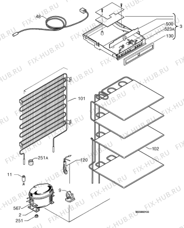 Взрыв-схема холодильника Zanussi ZV116AO - Схема узла Cooling system 017